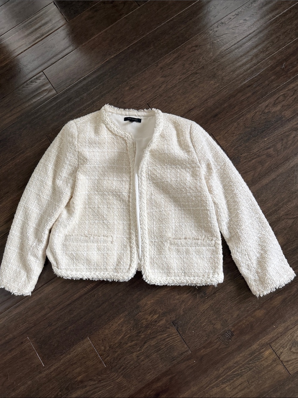 Ann Taylor Cream Bouclé Open-Front Jacket